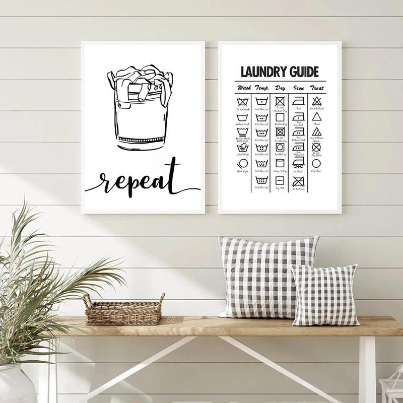 Таблица процедур стирки, настенная живопись, печать на холсте, декор для прачечной, схема стирки, постер, художественная живопись, картина Cuadros