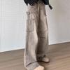 Винтажные Джинсы Bootcut с Разводами Чернил Мужская Одежда Высокая Талия Осень Широкие Штаны Карго Джинсовые Штаны Стильные Выстиранные Брюки с Множеством Карманов