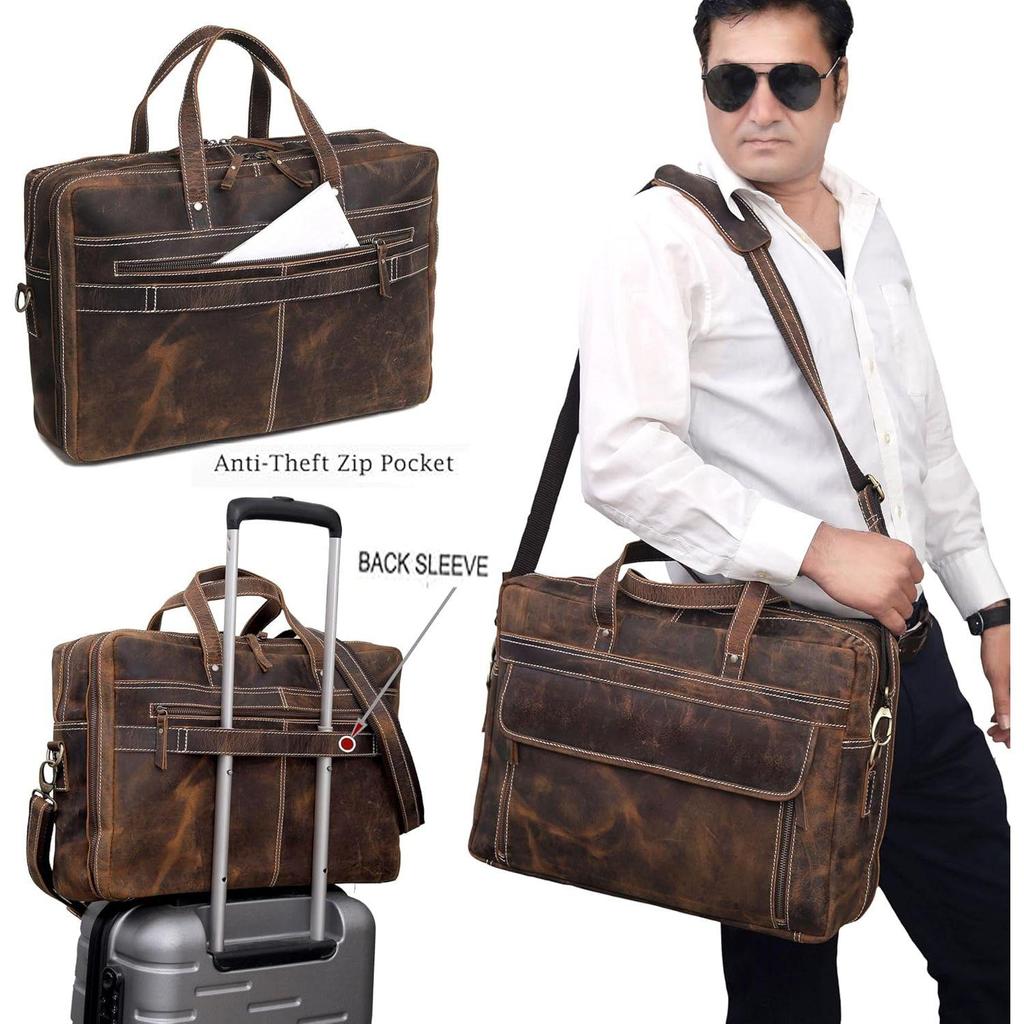 Leather Messenger Bag for Men  Full Grain Leather Briefcase Laptop Satchel Office Crossbody Travel Bag