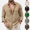 Spring Men's Casual Double Pocket Lapel Long Sleeve Shirt