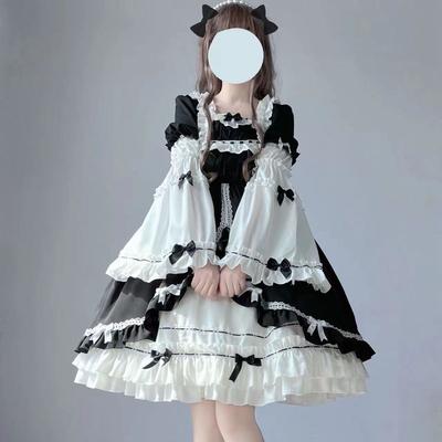 Японское готическое платье Лолиты для женщин Kawaii Bow кружевное платье с длинным рукавом платье принцессы костюм на Хэллоуин подарок для девочек