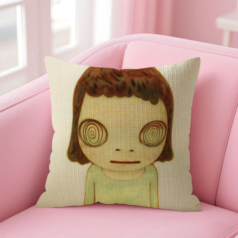 Art YYoshitomo Nara Cushion Cover Natural Linen Pillow Case DoubleSided Print Decorative Sofa Pillowcase Home Decor Gift