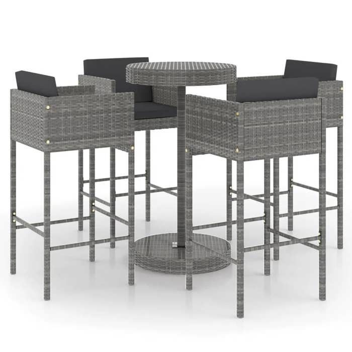 Maison Exclusive - Ensemble de bar de jardin 5 pcs et coussins Résine tressée Gris