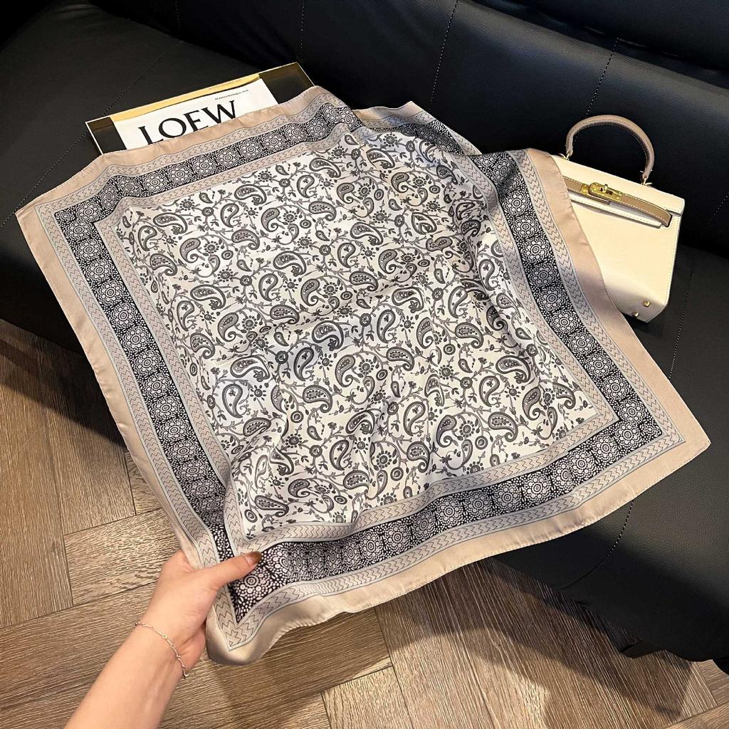 Luxury Paisley Square Scarf Women Print Satin Neckerchief Spring Hair Band Foulard Bandana Echarpe Tie Shawl Wraps