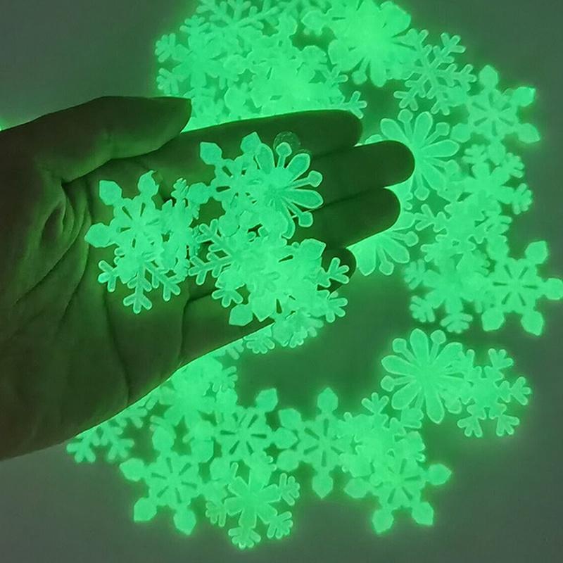 1 Set 50pcs Luminous Snowflake Wall Stickers Kids Room Christmas New Year Home Decor