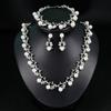 Women Bride Faux Pearl Rhinestone Necklace Stud Earrings Bracelet Jewelry Set