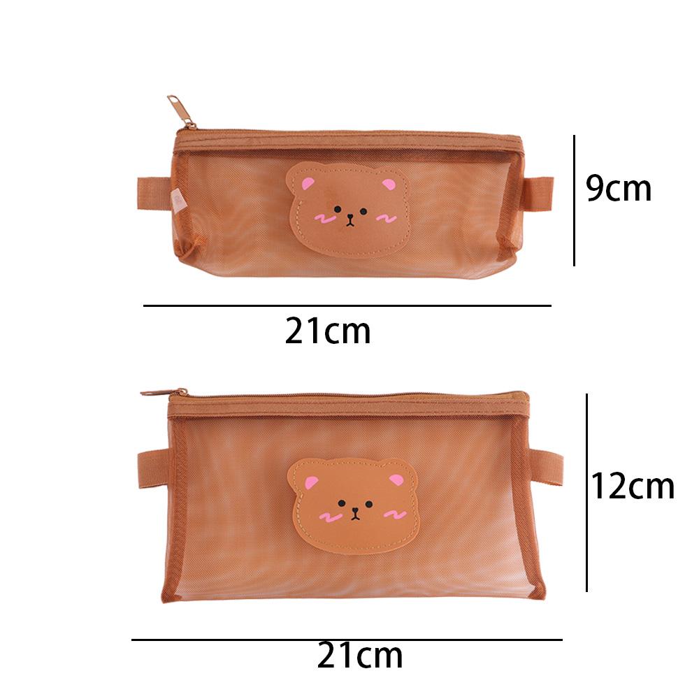 Cute Pen Bag Large Capacity Bear Pencil Bags Mesh Pencil Case Storage Bags Kawaii Pencil Bag