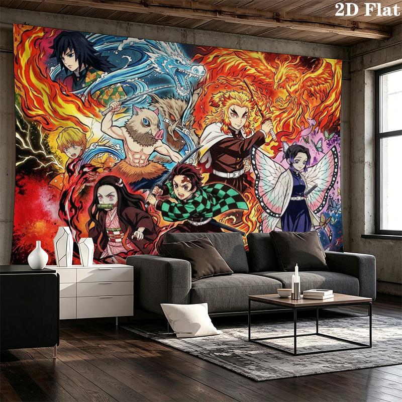 Demon Slayer Anime Wall Tapestry Aesthetic Wall Hanging Printed Fabric Blanket Decorative Tapestries for Bedroom Living Room Home Decor