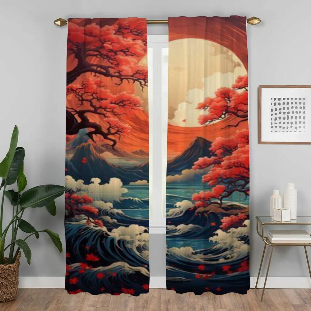Sun Moon and Tree Kitchen Curtains for Camera Blackout Curtain for Room 2 Panel Partition Halloween Decoration Shades Living