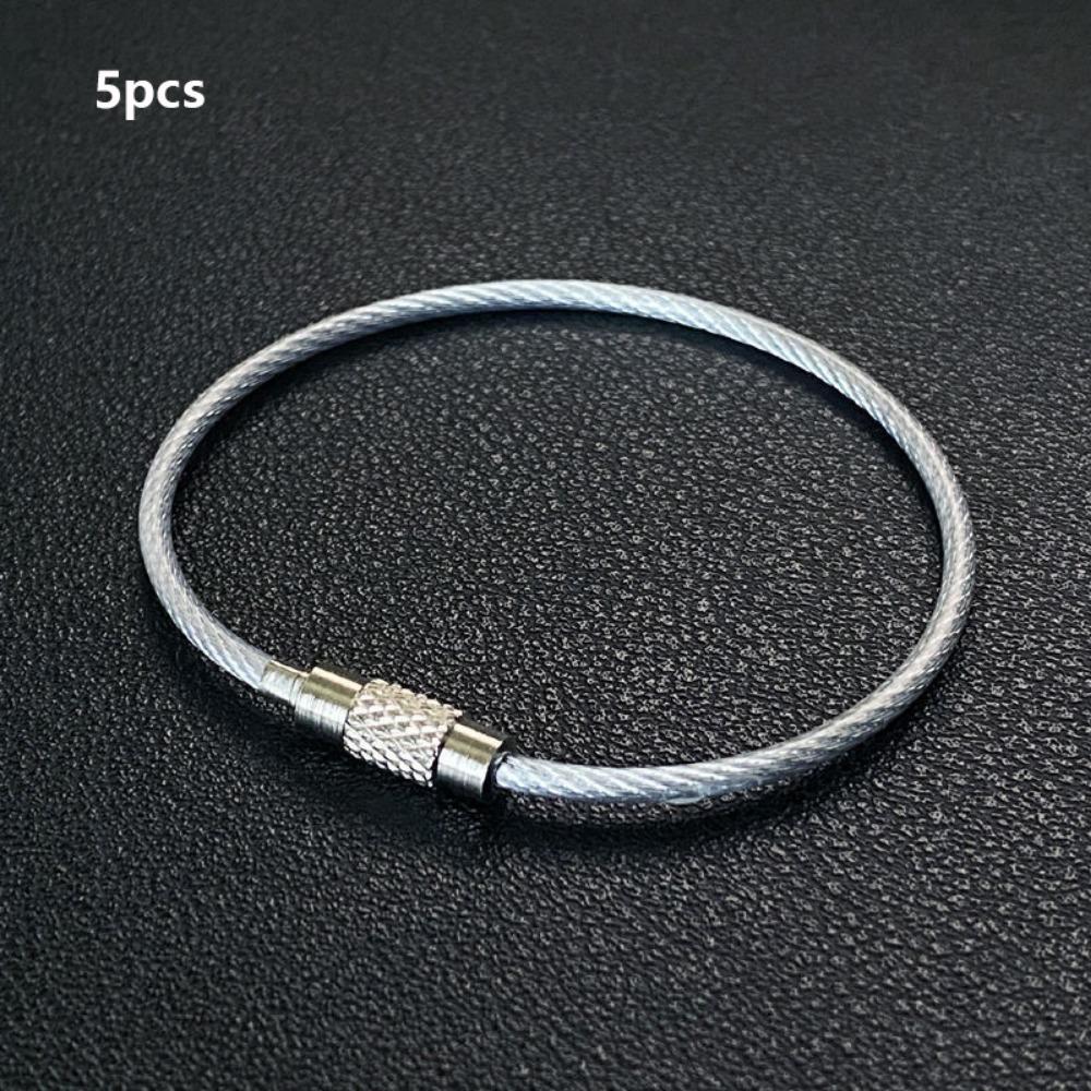 5pcs 2*100mm Key Keyring Circle Rope Cable Loop Stainless Steel Outdoor Camp Luggage Tag Cables