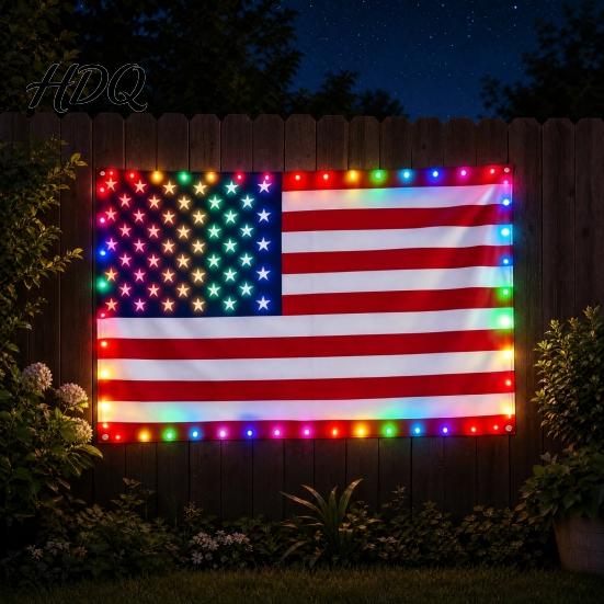 Светодиодный флаг США, устойчивый к погодным условиям, 3x5 футов, водонепроницаемый, уличный, патриотический, с разноцветными огнями для 4 июля, Дня поминовения, Дня ветеранов