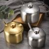 Useful Stainless Steel Sugar Bowl Gold Silver with Spoon Lid Storage Jar Large Capacity Durable Seasoning Pot Spices