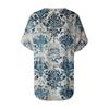 Women's Fashion Pocket V-neck Short Sleeve Plant Floral Print T-shirt Top