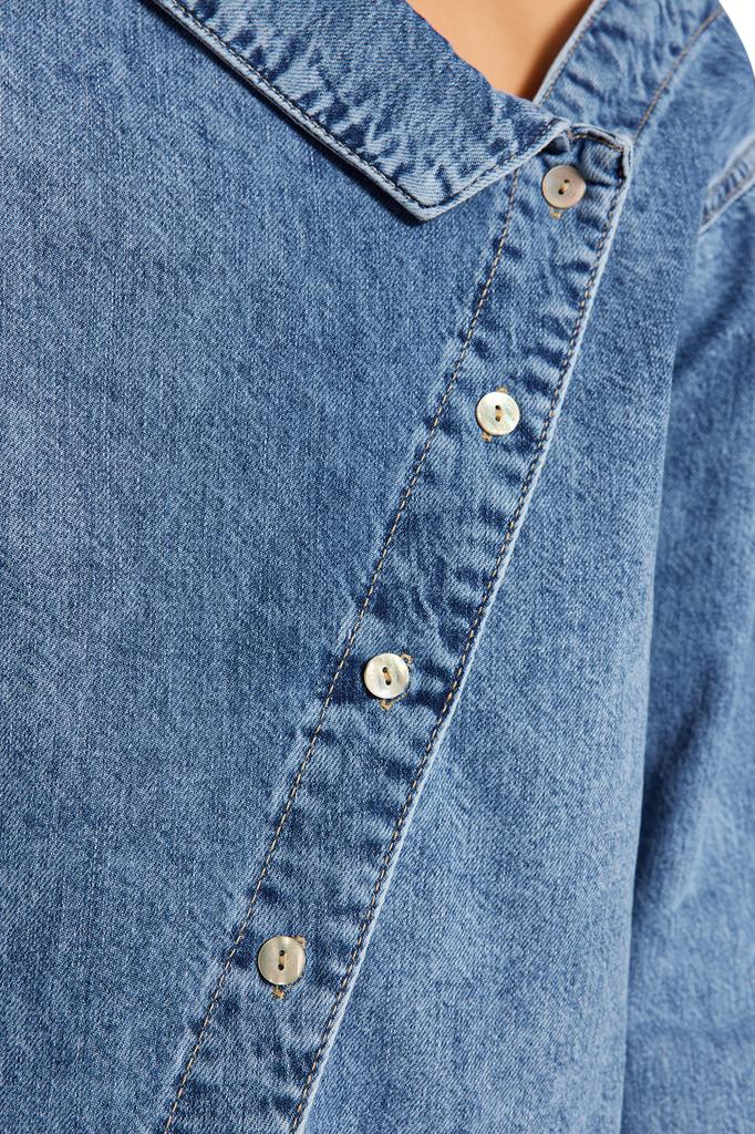 Women's Fashion New Shirt Black Asymmetrical Collar Detailed Denim Shirt