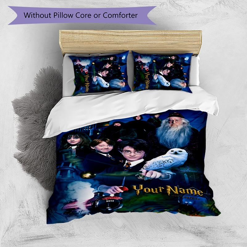 3pcs Hogwarts Cover Set - Personalized Name, HD Printed Bedding with 1 Cover and 2 Pillowcases - Perfect for Home Decor, Easy Care