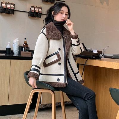 Белый мех ягненка в стиле пэчворк, мотоциклетный костюм для женщин, новое зимнее меховое цельное пальто, маленькое короткое пальто