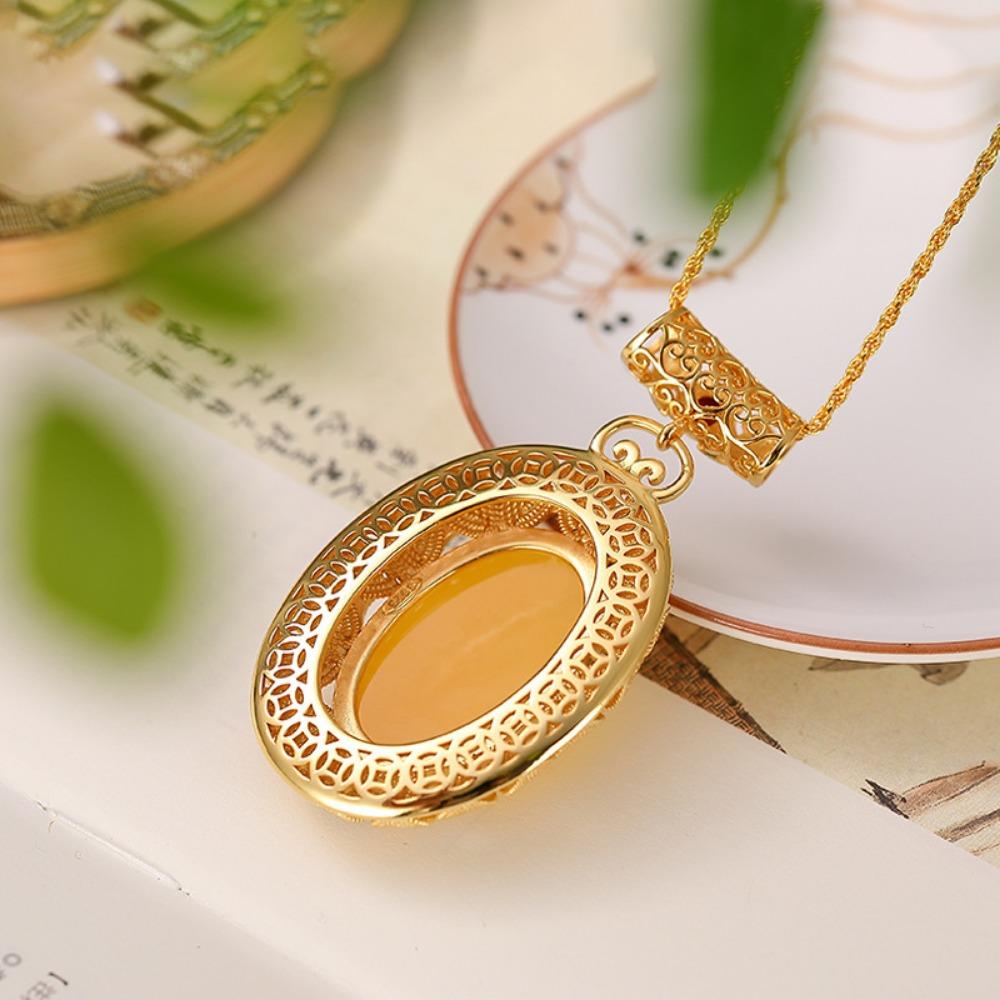 JMXD-Temperament античный позолоченный натуральный янтарь пчелиный воск яйцо поверхность подвеска Guochao суд перегородчатая эмаль женская подвеска