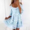 Sexy Off Shoulder Lace Dress Casual Loose Sweet Dress Summer Short Sleeve Camisole Solid Color O-neck Short Mini Dresses 26249