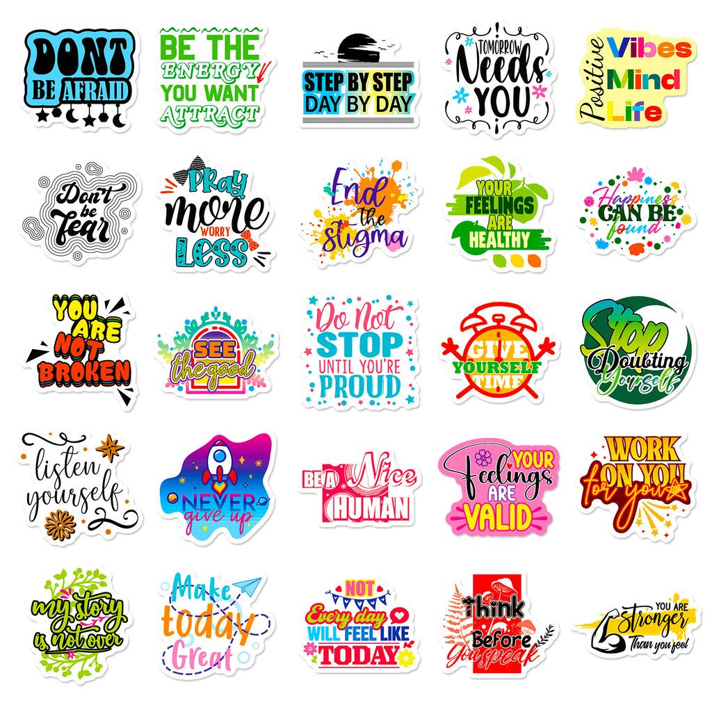 50 Pieces of Cheering English Stickers Encourage Text Stickers Learning Rewards DIY Suitcase Notebook Stickers New Products