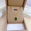Square Emerald Minimalist Furnace Real Gold Necklace Female Collarbone Chain Accessories