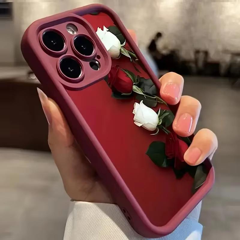 Чехол для телефона Винно-красная роза Белая роза Для iPhone 17 16 15 14 Pro Max 13 12 11 XS X XR 7 8 Plus 16E 17 Противоударный чехол