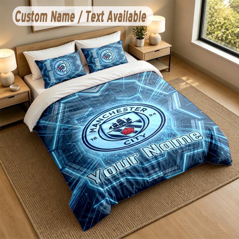 3Pcs Bedding Set Custom Name Text, 1 Sheet 2 Pillowcases Home Bed DecorManchester City