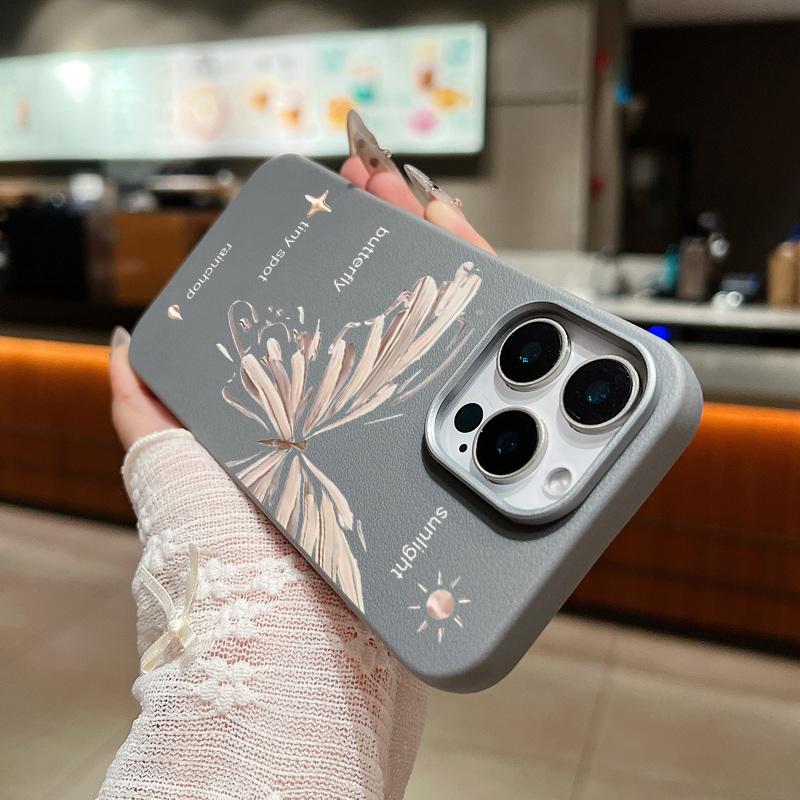 Простой ударопрочный мягкий чехол TPU с принтом бабочки для iPhone 16 Pro Max 15 Pro 14 13 12 11, защита линз, матовая кожаная текстура, тонкий чехол для телефона