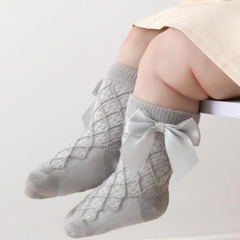 0-3Years Baby Girl Socks Spring Summer Toddler Bow Cotton Mesh Lace Baby Knee Socks Middle Tube Infant Baby Princess Long Socks