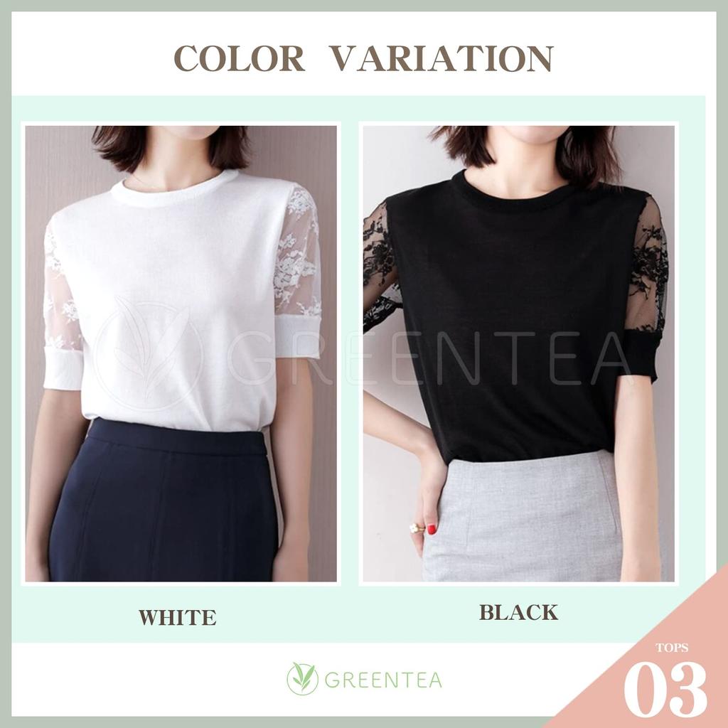 Топ женский летний с кружевными рукавами цвета зеленого чая, рукав, прозрачный (Л, Черный)