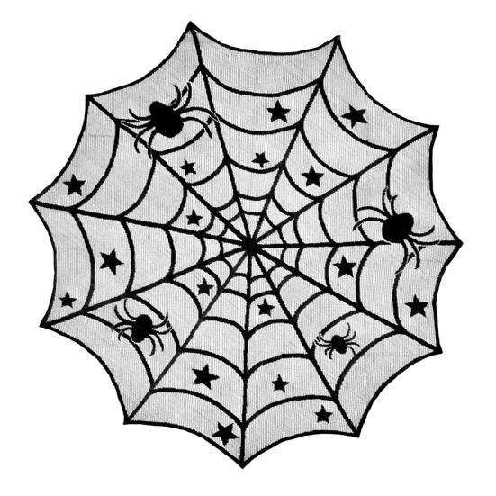 Halloween Tablecloth Decoration Black Lace Table Runner Round Spider Cobweb Table Cover Fireplace Mantel Scarf Lampshade Bat Wall Stickers for