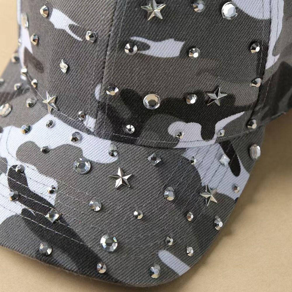 Camouflage Baseball Cap Bling Crystal Decorative Outdoor Sun Hat Duckbill Cap For Men Women