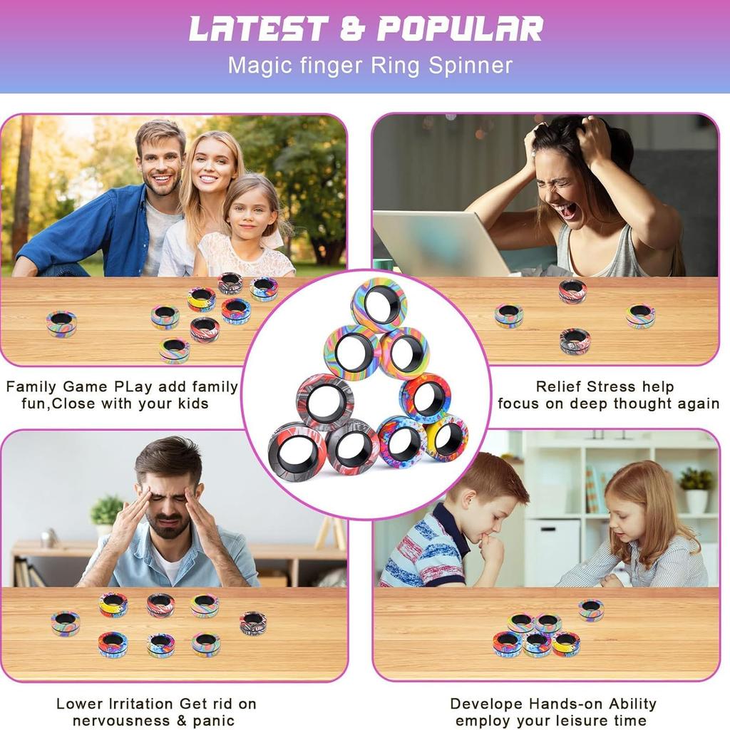 3 шт. Магнитные кольца, набор игрушек для игрушек Fidget для взрослых, магниты Fidget, кольца-спиннеры, набор игрушек Fidget, отличный подарок для взрослых, подростков, детей