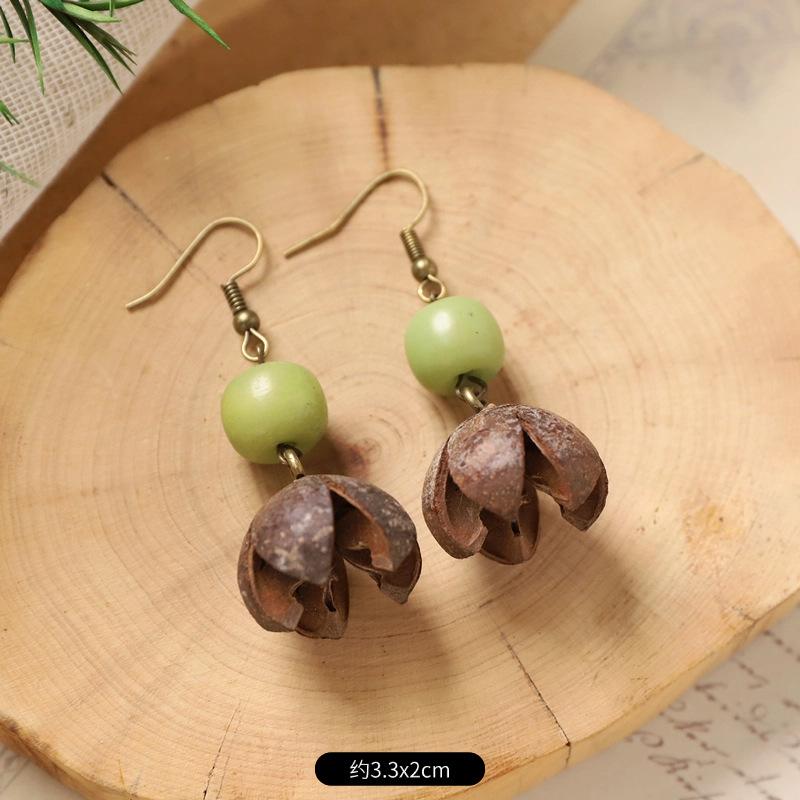 Оригинальные серьги Mori Plant Fruit, натуральные желуди, ручная работа, ретро-женские длинные серьги, этнический стиль, литературная и традиционная китайская медицина