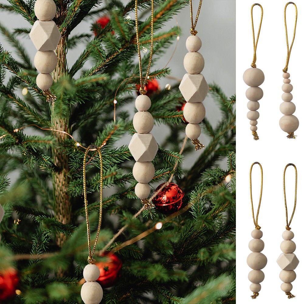 3pcs Decorative Wooden Bead String Pendant Round Christmas Tree Pendant  Kids