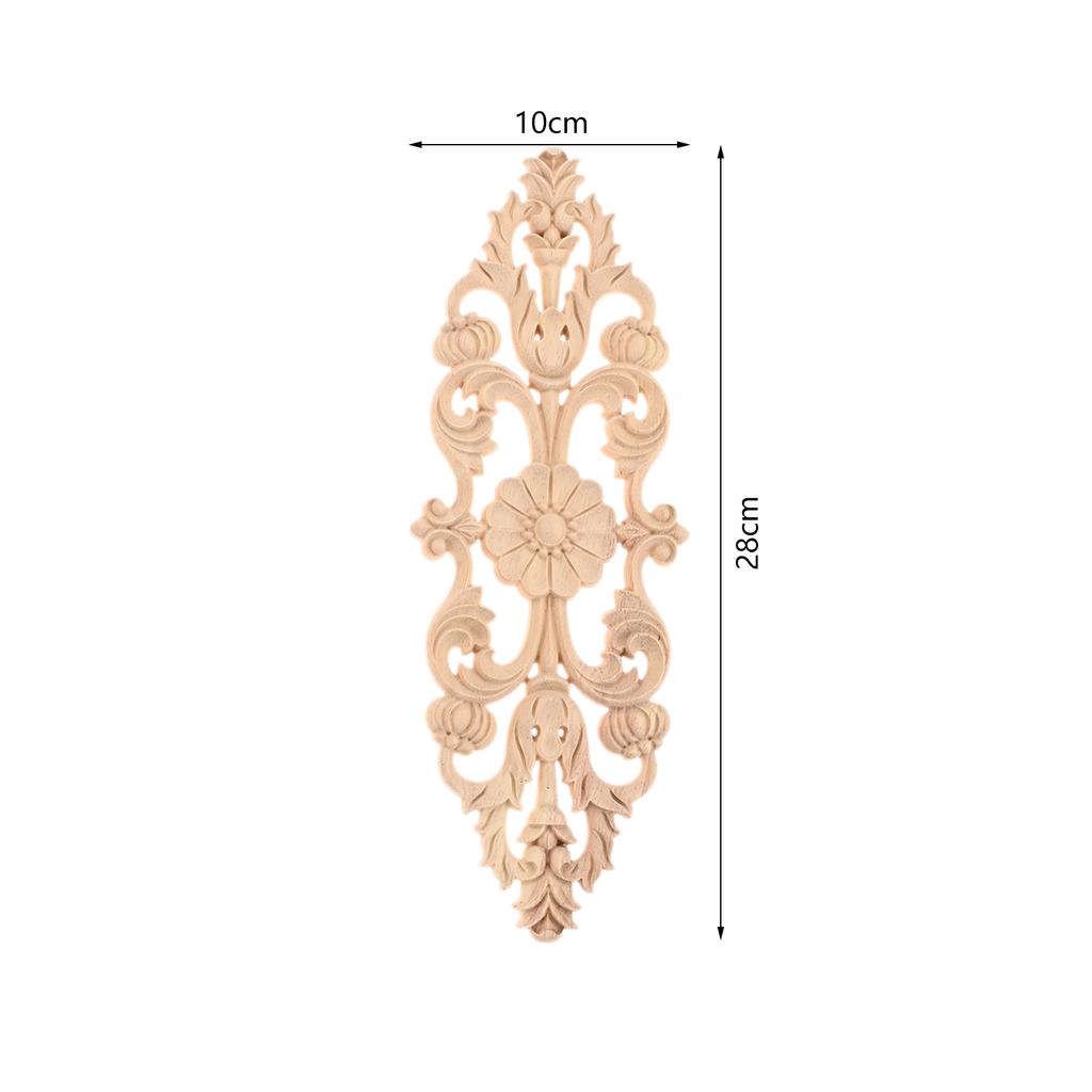 1PC 25/28/32/38cm Decorative Wood Appliques Unpainted Oak Carved Wave Flower Onlay Decal Corner Home Furniture Door Decor Crafts