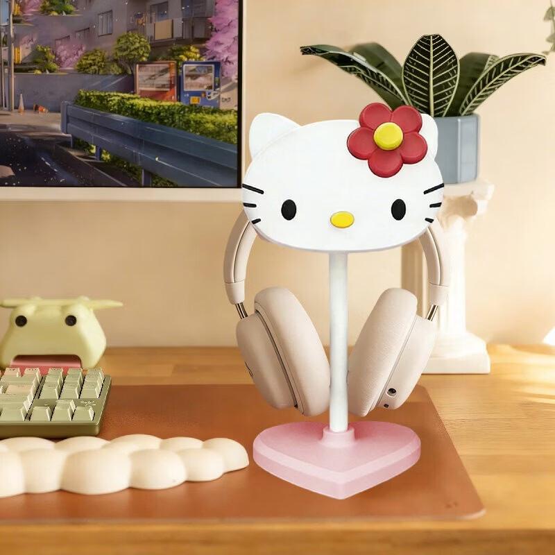 Розовый держатель для наушников Hello Kitty с основанием в виде сердца