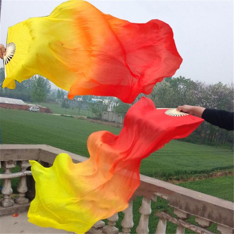 1.5M Creative Dance Silk Veils Fan Performance Props Synthetic Fiber Bamboo Folding Fans Colorful