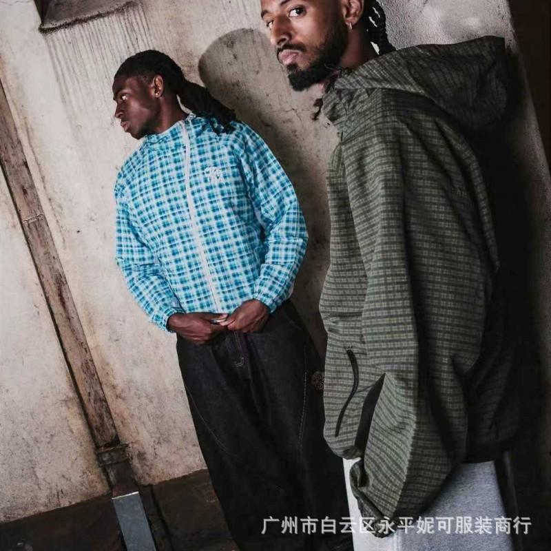 Mens Oversized Plaid Hooded Windbreaker Jacket With Asymmetrical Zipper Casual Outdoor Fall Coat