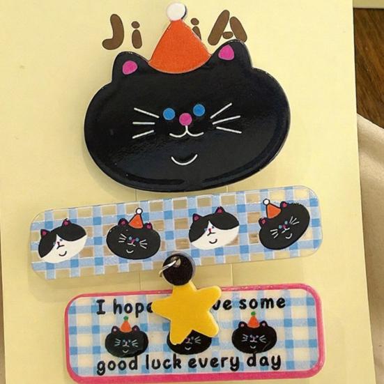 2/3Pcs Girl Hairpins Cats Puppies Rabbits Bread Pattern Hair Clips Smooth Edges Side Bang Hair Pins Hair