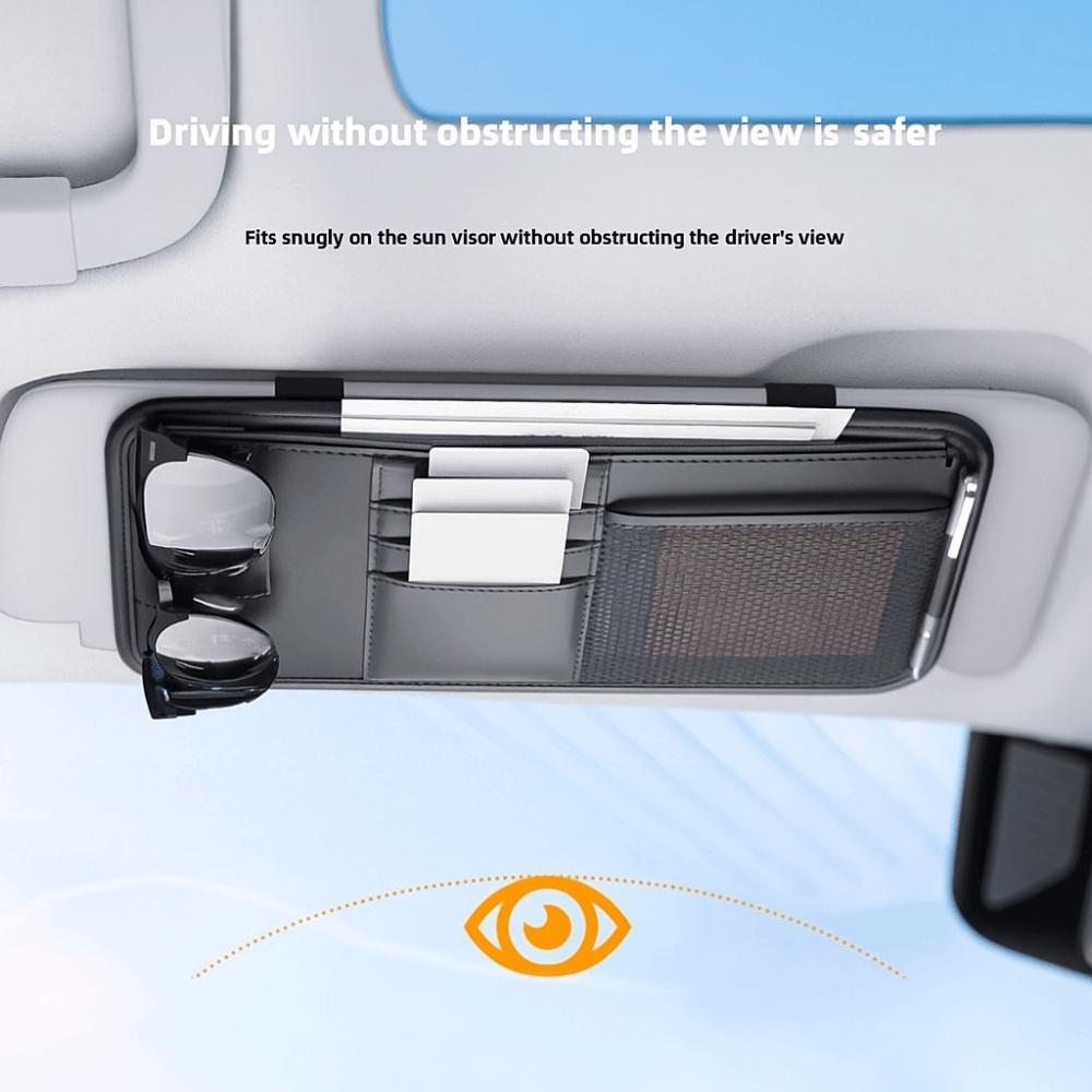 Large Capacity Car Sun Visor Organizer Solid Color Cards Holder Sunglasses Clip  Car Interior