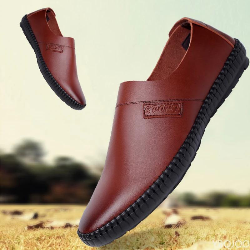 Men's New Leather Shoes Breathable Lazy Bean Bean Shoe Soft Soled Casual Flats Comfortable Anti Slip Male Shoes Homme Zapatos