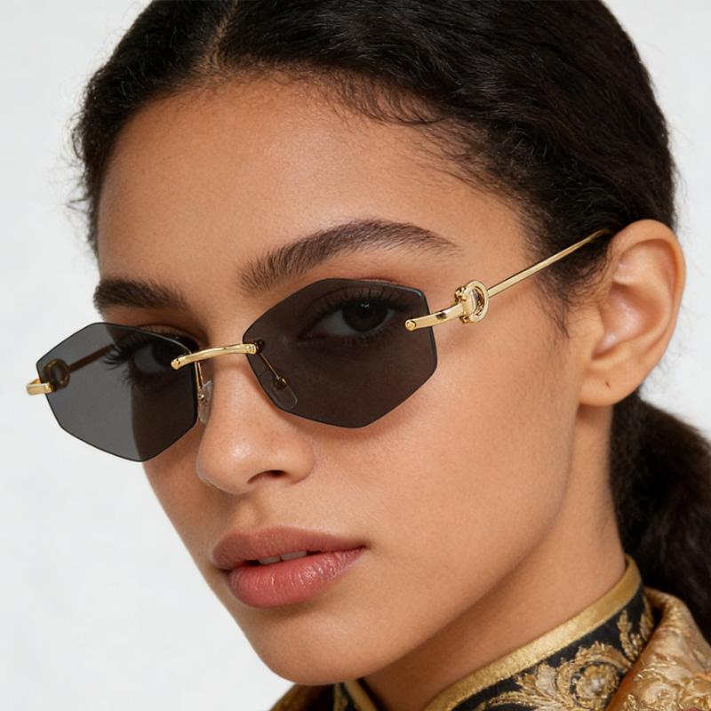 New retro metal frameless high-end sunglasses for men and women fashion trendy outdoor sunscreen sunshade glasses