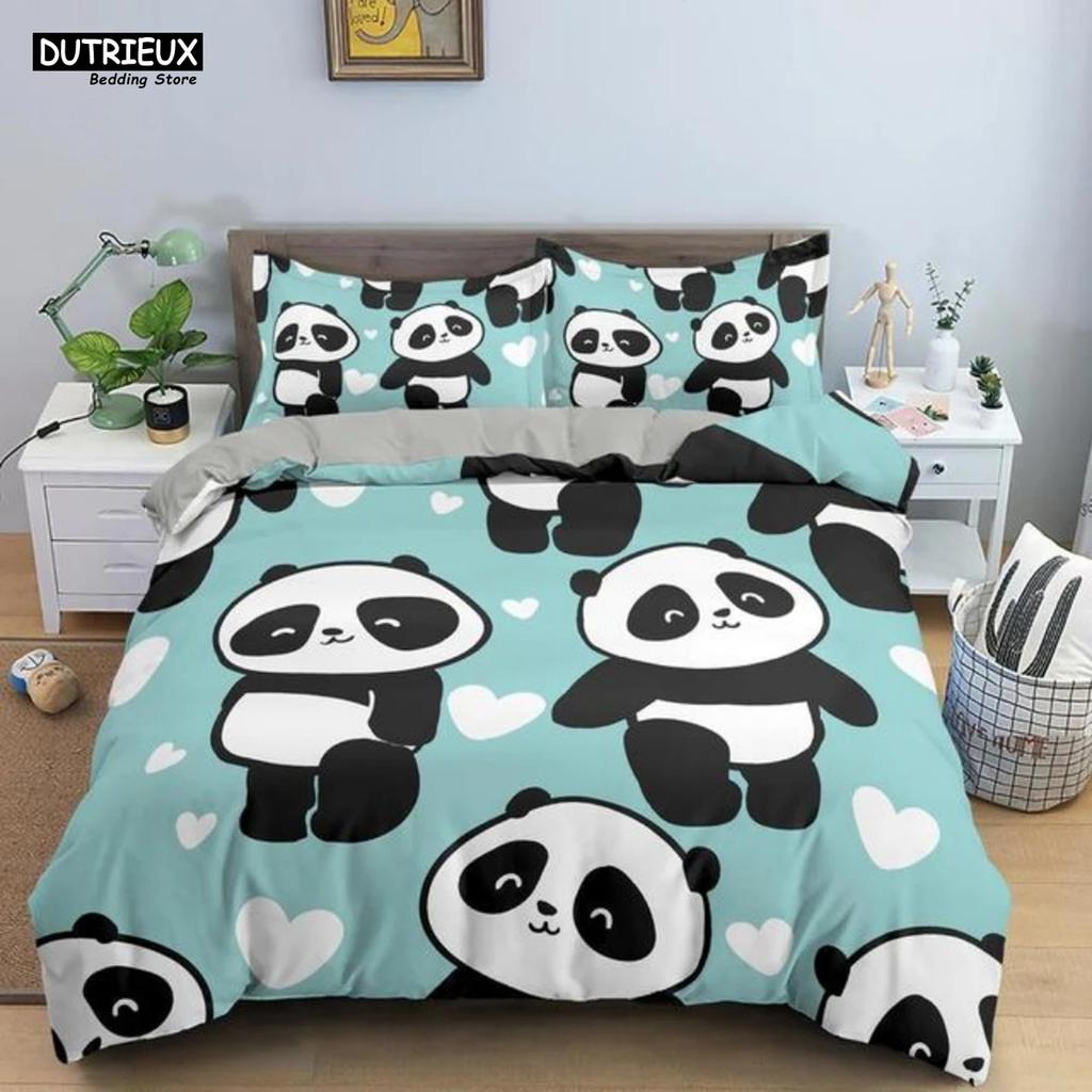 Мультяшный Милый Комплект Постельного Белья Панда Белое Постельное Белье 3D Принт Подарок для Девочек 2/3 предмета Полуторный Односпальный Двуспальный Королевский Размер Комплект Пододеяльника