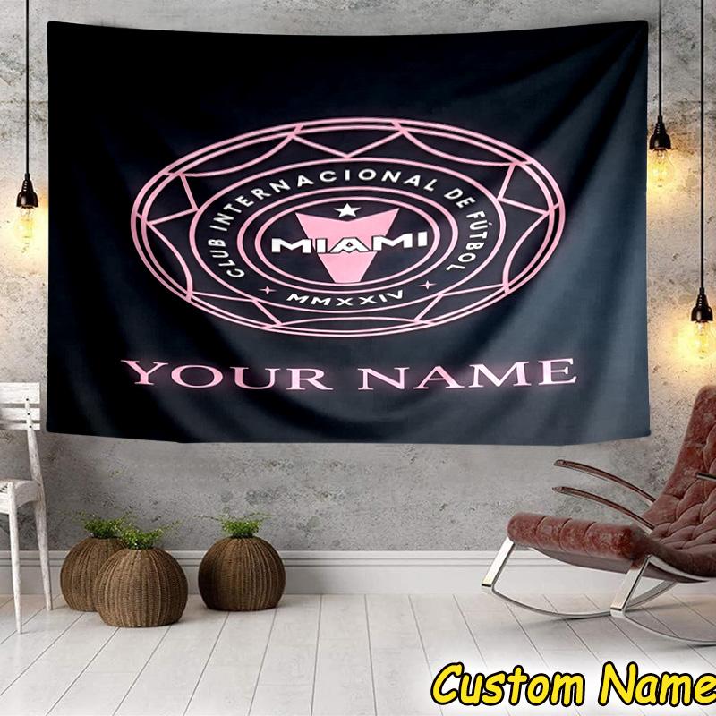 Custom Name Inter Miami Fc Crest Tapestry Room Decoration Wall Hanging for Living Room Bedroom, dormitory, Birthday and Christmas gifts