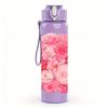1PC Dense Pink Peony Rose Flower Print 750ml Color Plastic Sports Water Bottle Leakproof Flip Straw Lid Suitable for Sports Office Home Use