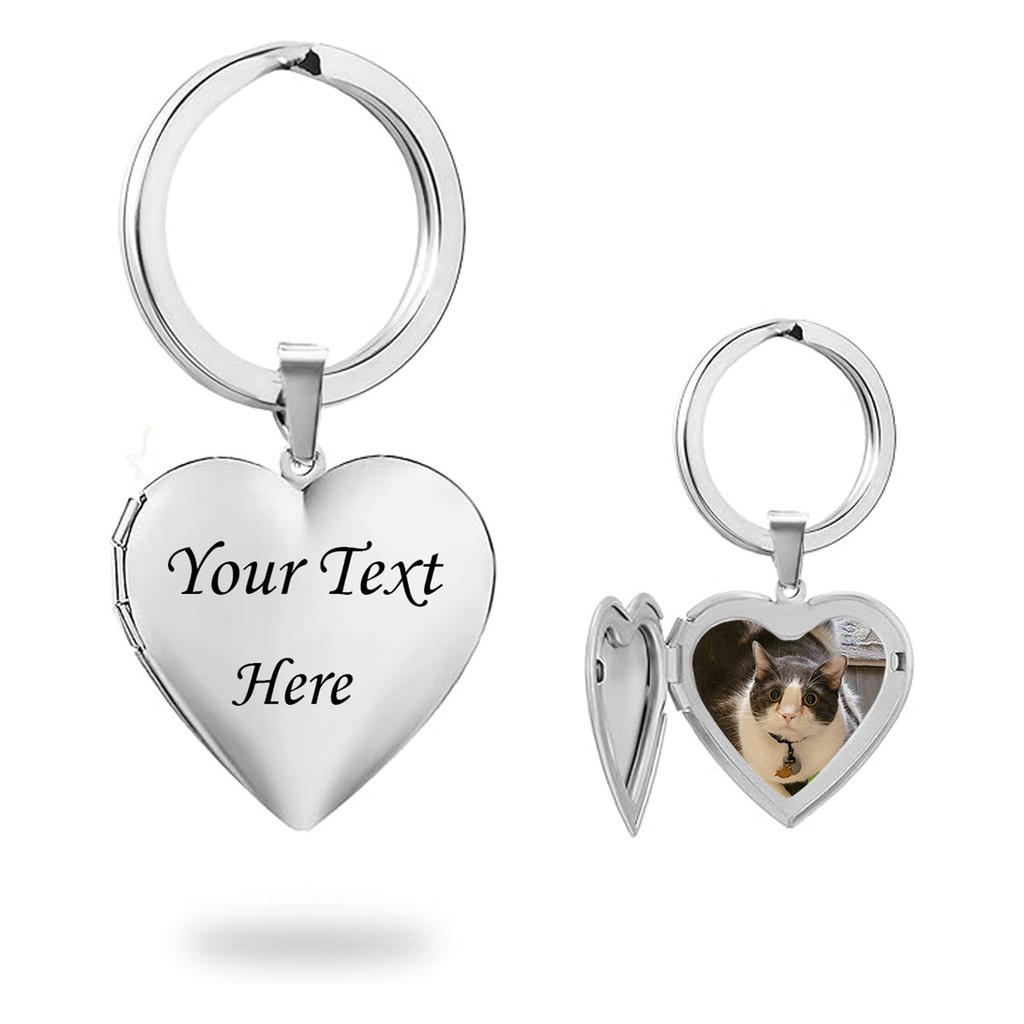 Customization - Carving Stainless Steel Peach Heart Picture Box Pendant, Photo Love Keychain
