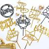 10Pcs/set Black Gold Acrylic Cake Toppers Happy Birthday Cake Toppers Kids Birthday Party Decor Baby Shower Supplies Tools