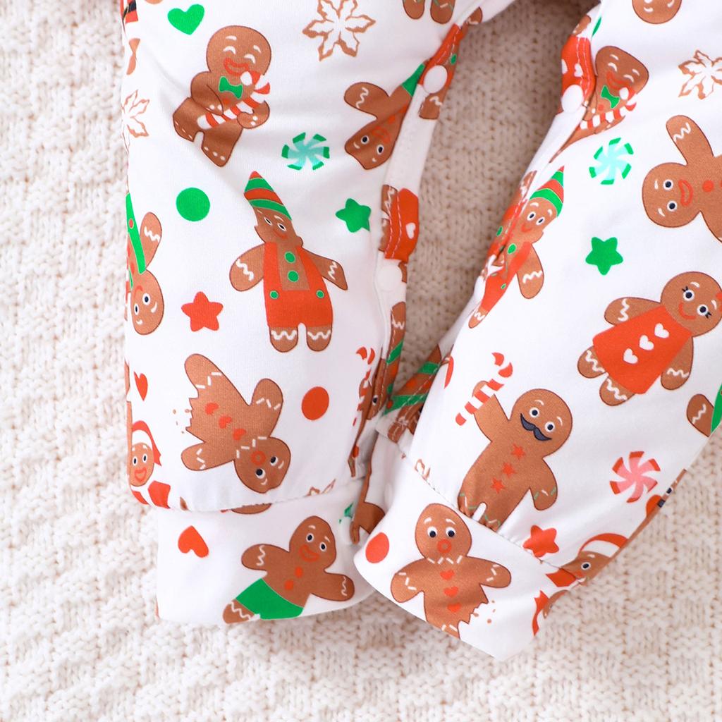 9-24 месяца Рождественский младенец Милый Пряничный человечек Полный Принт Комбинезон Повседневный Длинный Рукав Комбинезон