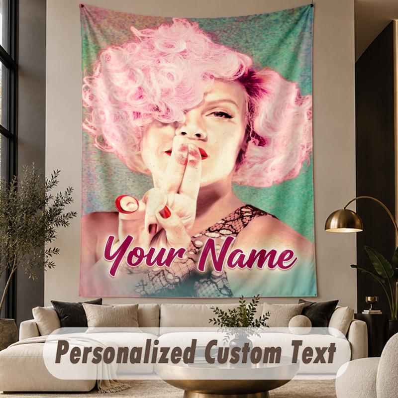 Custom Text Printed Tapestry P!nk singer Pattern Large Wall Hanging Indoor Room Decor