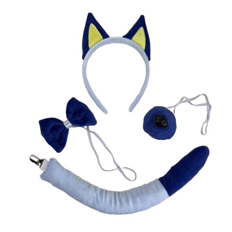 Sheepdog Costume Set Dog Ears Headband Bowtie Tail Nose Tutu Skirt for Kids Halloween Costume Cosplay Party